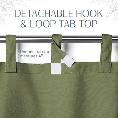 Elrene Home Fashions Matine Weatherproof Tab-Top Indoor/Outdoor Solid Color Curtain Panel for Porch, Pergola, Patio, Deck, 52”W x 95”L, Green