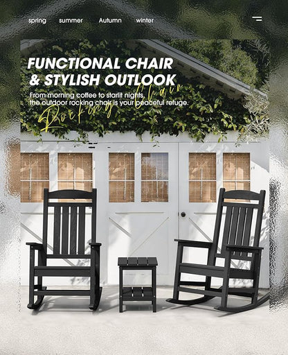 KINGYES Outdoor Rocking Chair Set of 4, High Density Polyethylene Patio Rocking Chairs with 330lbs Support for Adults, Black