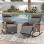 Zero Gravity Patio Rocking Wicker Recliner Chairs Set of 2- Wicker Outdoor Lounge Chair with Adjustable Backrest & Footrest, All Weather Reclining Rocker Chairs with Thick Cushion for Pool Deck Grey