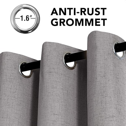 H.VERSAILTEX Linen Curtains 100% Blackout Curtains for Bedroom 54 inch Long Full Light Blocking Nature Linen Blended Window Curtains for Living Room Nickel Grommet (2 Panels, Heathered Dove)