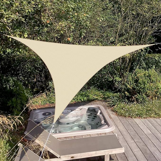 Patio Paradise 6' x 6' x 6' Sun Shade Sail Triangle Canopy Shade Cloth Fabric Sunlight Block Patio Pergola Cover HDPE Deck Awning for Outdoor Backyard Roof Shading, Sand