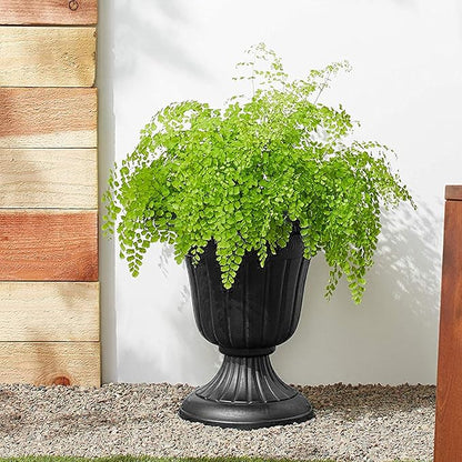 Arcadia Garden Products PL00BK Classic Traditional Plastic Urn Planter, 16” x 18”, Black