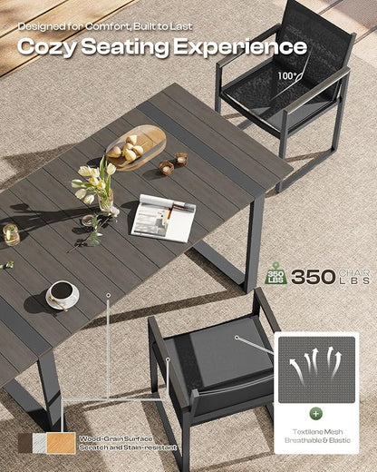 Outdoor Dining Set, HDPS + Aluminum Patio Table and Chairs Set with U-Shaped Base, 7 Piece Outdoor Furniture Set with Umbrella Hole, Patio Dining Table Set for Garden, Backyard (Charcoal)