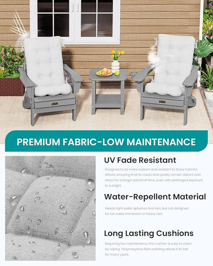 SERWALL HDPE Outdoor Rocking Chair Cushion Set of 2, Memory Foam Cushion Gray