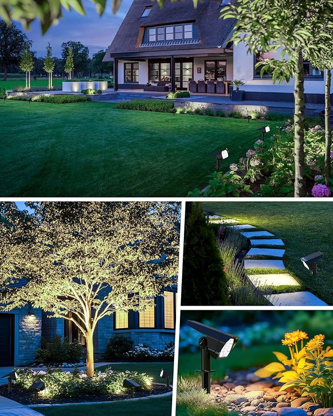 Brightown 4Pack Solar Spot Lights Outdoor with 58 LED & 1800mAh, IP67 Solar Lights Outdoor Waterproof with 3 Light Modes, 2-in-1 Dual Use Outdoor Solar Lights for Yard, Garden and Pathway (Cool White)