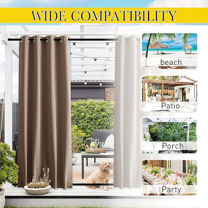 NICETOWN 2 Panels Blackout Patio Waterproof Outdoor Curtains, Thermal Insulated Top & Bottom Grommet & Back Tab Windproof Light Block Drapes Privacy for Pergola with Fixed Ropes, W46 x L80, Tan-Khaki