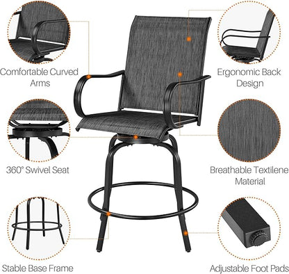 Yaheetech Patio Swivel Barstools Outdoor Chairs Set of 4, High Bistro Stools Outdoor Furniture, All-Weather Patio Stools for Outside, Beach, Lawn, Poolside and Garden, Black