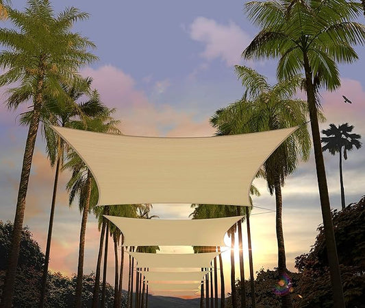Amgo 16' x 20' Beige Rectangle Sun Shade Sail Canopy Awning UPF50+ AGTAPR1620, 95% UV Blockage, Water & Air Permeable, Commercial and Residential, 3 Years Warranty (We Make Custom Size)