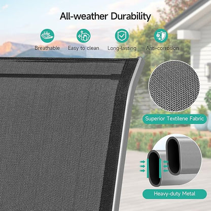 Patio Chairs Set of 6, Easily Set Up Stackable Outdoor Dining Chairs with High Back and Wide Seat, All Weather Breathable Outdoor Chairs Set of 6 with Metal Frame for Backyard Deck Pool, Black