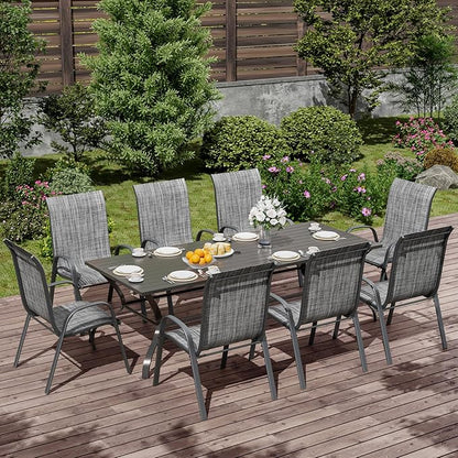 UDPATIO Patio Chairs Set of 8, Stackable Outdoor Dining Chairs with High Back, Breathable Textilene Fabric Outdoor Chair All Weather, 350LBS Capacity for Garden, Backyard (Dark Grey)