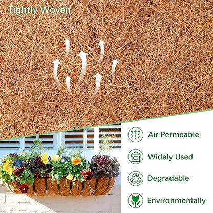 Coco Liners for Planters - 2 Pack 30 Inch Trough Coconut Liners for Planters, Window Box Coco Liners, 100% Natural Coconut Fiber Liners for Wall Hanging Basket, Window Box, Fence Baskets