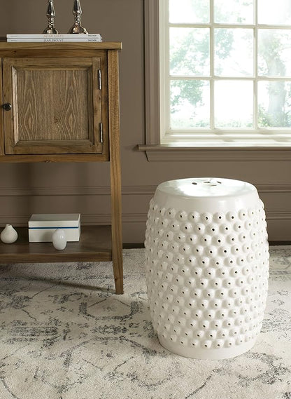 Safavieh Castle Gardens Collection Stella Nail Head White Glazed Ceramic Garden Stool