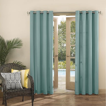 Sun Zero Marina Indoor/Outdoor UV Protectant Energy Efficient Grommet Curtain Panel, 54" x 108", Soft Teal