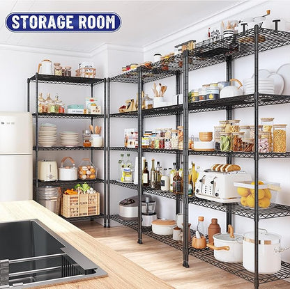 5-Tier Shelf 1010LBS Storage Shelves Adjustable Wire Shelving Metal Shelving Unit Storage Rack for Kitchen Pantry Closet Laundry School Commercial 59.4" Hx21.5 W x13.6 D