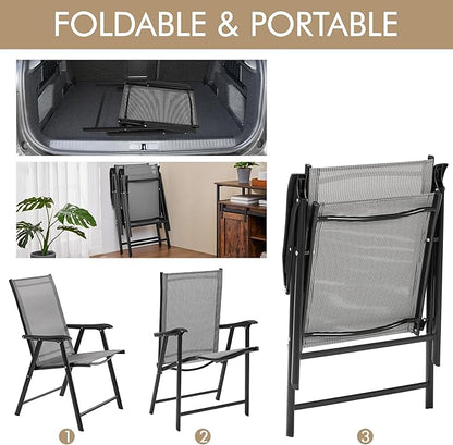 Yaheetech Patio Dining Chairs Set of 4 with Armrests, Outdoor Folding Chairs with Metal Frame and Backrest for Lawn, Garden, Yard and Poolside, Gray