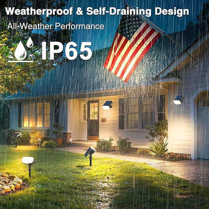 Solar Lights Outdoor Waterproof IP65, Super Bright LED with Lens, 3000K 2 Lighting Modes, Solar Powered Yard Garden Solar Spot Lights for Outside Landscape Auto On/Off -6 Pack