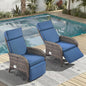 Zero Gravity Wicker Patio Recliner Chairs Set of 2 - Wicker Outdoor Lounge Chair with Adjustable Backrest & Footrest, All Weather Outdoor Reclining Chairs with Thick Cushion for Pool Deck Blue