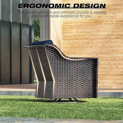 Joyside Swivel Patio Chairs Set of 2, Wicker Patio Furniture with Wide Armrest and Thick Cushions, Upgraded Large Size for Backyard, Garden, Poolside