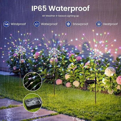 Solar Lights Outdoor, 120LED 4pack Fairy Garden Lights Decor for Outside Fireworks Lights Solar Powered for Yard, Patio, Pathway, Walkway, Balcony,Multicolor