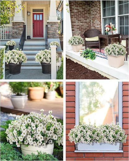 Faux Flowers for Outdoor Planters 16 Bundles UV Resistant Fake Artificial Eucalyptus Plants Outside Spring Summer Yard Decoration Realistic Silk Daisy for Patio,Front Porch,Garden,Pots Decor