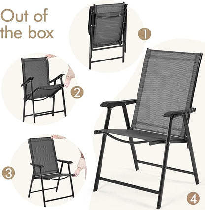 Yaheetech Patio Dining Chairs Set of 4 with Armrests, Outdoor Folding Chairs with Metal Frame and Backrest for Lawn, Garden, Yard and Poolside, Black
