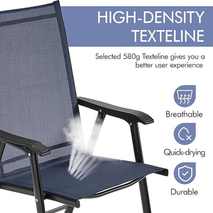 Yaheetech Outdoor Patio Chairs Set of 4, Portable Dining Chairs with Armrests for Camping, Lawn Yard Beach, Folding Outdoor Chairs 4-Pack with Metal Frame, Navy Blue