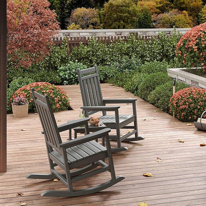 HDPE Rocking Chair Outdoor- Poly High Back Porch Rocker Chairs for Adults - All Weather Resistant Furniture for Patio Front Porch - Gray