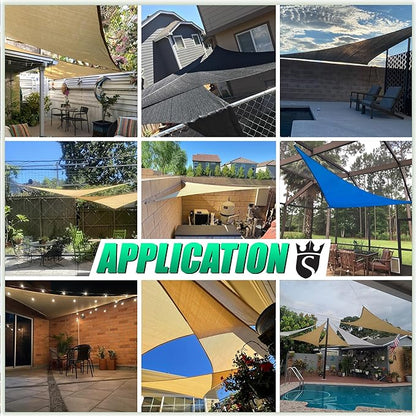 Royal Shade 10' x 10' x 14' Beige Triangle Sun Shade Sail Canopy Outdoor Patio Fabric Screen Awning RSTAPRT10 - UPF50+ 95% UV Blockage, Heavy Duty, Water & Air Permeable (We Make Custom Size)