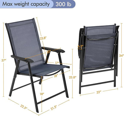 Yaheetech Outdoor Patio Chairs Set of 4, Portable Dining Chairs with Armrests for Camping, Lawn Yard Beach, Folding Outdoor Chairs 4-Pack with Metal Frame, Navy Blue