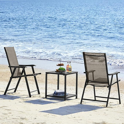 Yaheetech Outdoor Patio Chairs Set of 4, Portable Dining Chairs with Armrests for Camping, Lawn Yard Beach, Folding Outdoor Chairs 4-Pack with Metal Frame, Brown