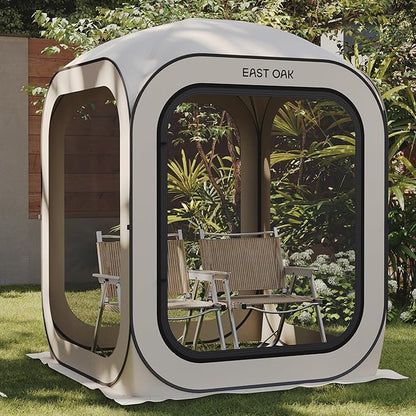 East Oak Screen House Tent Pop-Up, Portable Screen Room Canopy Instant Screen Tent 4 x 4 FT with Carry Bag for Patio, Backyard, Deck & Outdoor Activities, Beige