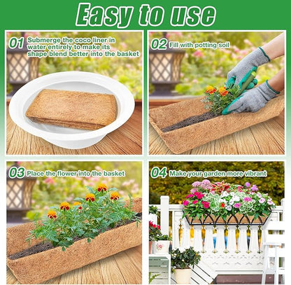 Y&M 30" Coco Liner for Window Box Deck Basket Planter Trough Coconut Fiber Liners 2pcs Trough Coco Liner Pre-Formed Replacement