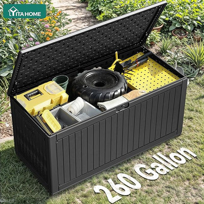 YITAHOME 260 Gallon Large Deck Box with Divider & Side Handles, Outdoor Double-Wall Storage for Patio Furniture Cushions, Garden Pool Accessories, Water Resistant & Lockable