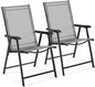 Yaheetech Patio Dining Chairs Set of 2 with Armrests, Outdoor Folding Chairs with Metal Frame and Backrest for Lawn, Garden, Yard and Poolside, Gray