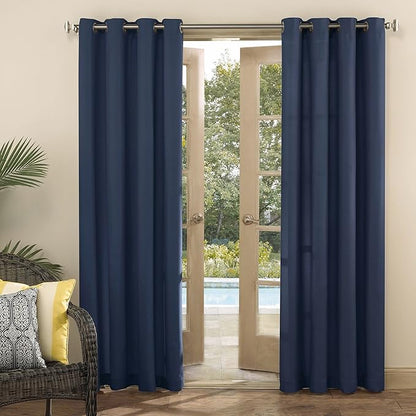 Sun Zero Marina Indoor/Outdoor UV Protectant Energy Efficient Grommet Curtain Panel, 54" x 95", Navy Blue