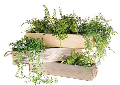 20" Rectangular Rustic Wood Planter with Handle and Plastic Liner l Rustic Barn Wood l Country Style, Home and Wedding Decorations, Garden Ornaments (20x4 w Handle Set of 2, Natural)