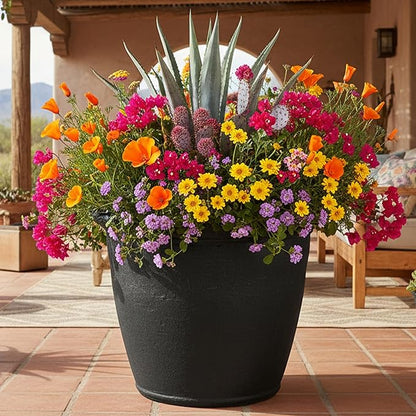Sunnydaze 24-Inch Anjelica Large Plastic Pot for Plants - Outdoor Double-Walled Large Plastic Planter with Drillable Drainage Holes - Matte Black - 2pk