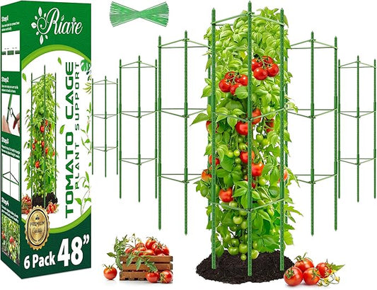 Riare 6 Pack 4 FT Tomato Cages for Garden- 48inches Heavy Duty Garden Stakes, Adjustable Tall Tomato Plant Support Tomato Trellis Cage for Pots, Raised Garden Bed, Climbing Vegetables Plants Flowers