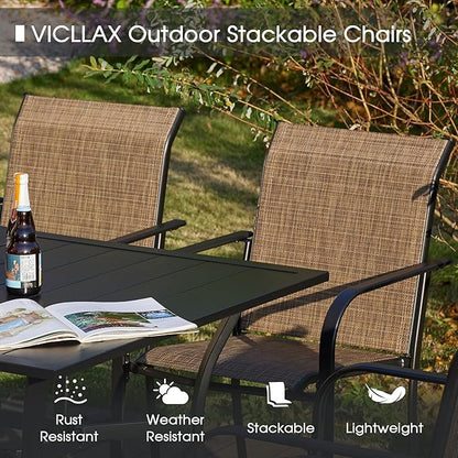VICLLAX Patio Table and Chair Set of 6, All Weather Metal Round Outdoor Dining Furniture Set-50 Round Outdoor Table and Chairs, Black Tabletop