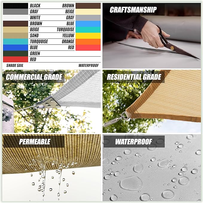 Amgo Custom Size 12' x 14' x 18.4' Sand Beige Right Triangle Sun Shade Sail UPF50+ AGTAPRT12, Order to Make Canopy Awning, 95% UV Blockage, Water & Air Permeable, Commercial Standard (We Customize)