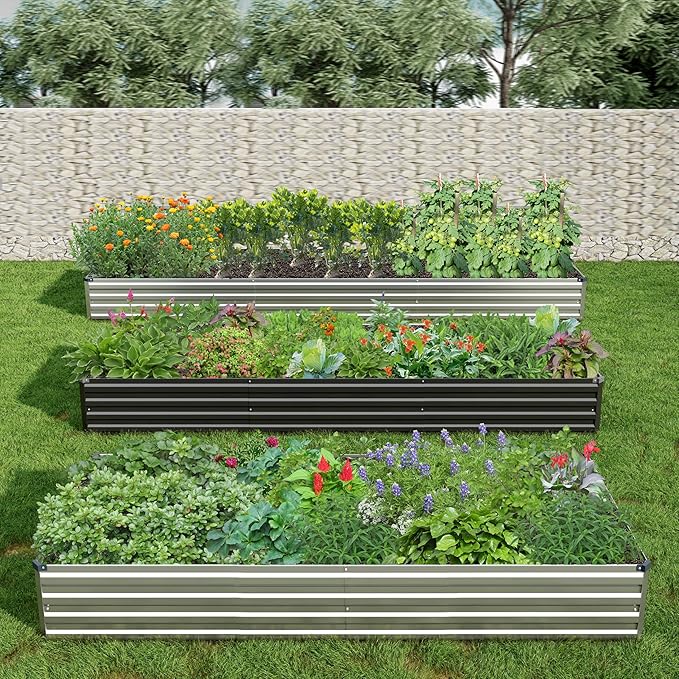 2PCS 8x4x1ft Galvanized Raised Garden Bed Kit,Metal Planter Box for Vegetables,Flowers,Herbs Durable Rust-Resistant Patio Gardening Beds,Silver