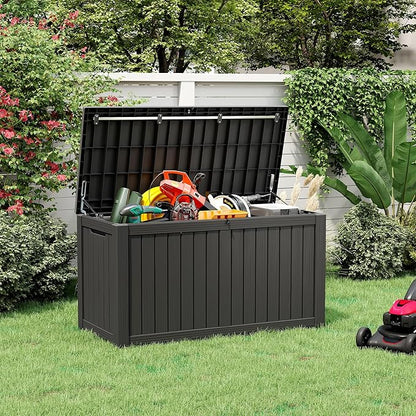 Outdoor Storage Box, Resin Deck Boxes Indoor and outdoor, Waterproof Storage Box Lockable Lid (Black, 160 Gallon)
