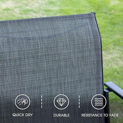 VICLLAX Patio Dining Set for 8, Outdoor Furniture Set Includes 53" Round Patio Table and 8 Patio Sling Chairs, Black Tabletop and Grey Fabric