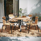 EMMA + OLIVER Set of 4 Modern Rattan Indoor/Outdoor Stack Chairs, Stacking Rattan Patio Chairs with Curved Back and Cross Bracing, Beige